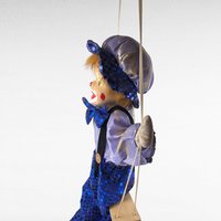 Vintage Porcelain Blue Clown Doll, Hanging, Collectible Circus Decor