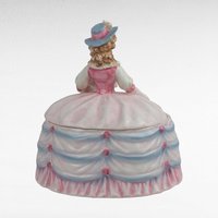 Vintage Andrea Lady Powder Box Pink Dress Ceramic Victorian Style Figurine Vanity Decor Gift for Her