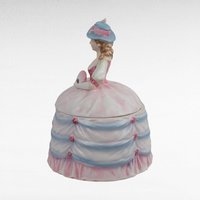 Vintage Andrea Lady Powder Box Pink Dress Ceramic Victorian Style Figurine Vanity Decor Gift for Her