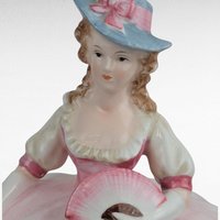 Vintage Andrea Lady Powder Box Pink Dress Ceramic Victorian Style Figurine Vanity Decor Gift for Her