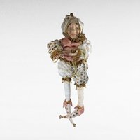 Vintage Pink Gold White Jester Doll, Large Sitting Harlequin Figure, Unique Decor Clown