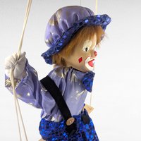 Vintage Porcelain Blue Clown Doll, Hanging, Collectible Circus Decor