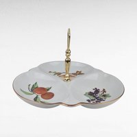 Vintage 1961 Royal Worcester Evesham Gold 3 Part Relish Dish, 9.5 Inch Divided Serving Dish with Center Handle, Fine Bone China