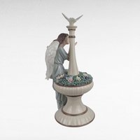 2002 Grandeur Noel Porcelain Angel with Dove & Fountain Figurine 13.5" Boxed, Christmas Serenity Decor, Inspirational Gift