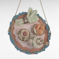 Vintage Resin Picnic Basket Tea Party Ornament Set, Detailed Miniature, Food Drink Theme, Hanging Decor