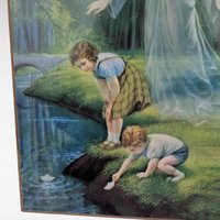 Vintage Guardian Angel Print Wall Hanging Plaque, Children by Stream, Religious, Spiritual Art, Christian Art