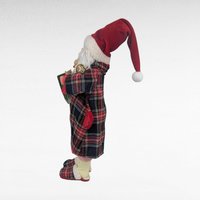 Vintage Standing Santa Claus Figure with Plaid Robe, Christmas Decor Santa Holding Book & Teddy Bear, Holiday Mantel Decoration