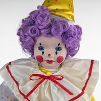 Vintage Porcelain Clown Doll, Purple Hair, Soft Expressions, Collectible, Display Decor