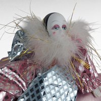 Small Vintage Harlequin Doll, Heart Pillow, Collectible Pierrot, Decor