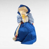 Vintage Handmade Teapot Cozy Doll, 19-Inch Tall, Blue & Orange Dress, Plastic Face, Country Kitchen Charm