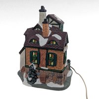 1999 Santa's Workshop Ball & Skein Knit Shoppe, Lighted Ceramic Christmas Village House, Holiday Decor