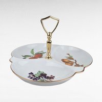 Vintage 1961 Royal Worcester Evesham Gold 3 Part Relish Dish, 9.5 Inch Divided Serving Dish with Center Handle, Fine Bone China
