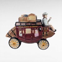 2002 Wells Fargo Stagecoach Cookie Jar, Ceramic Western Decor, Cowboy Kitchen Collectible, U.S. Mail Bank Memorabilia