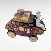 2002 Wells Fargo Stagecoach Cookie Jar, Ceramic Western Decor, Cowboy Kitchen Collectible, U.S. Mail Bank Memorabilia