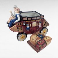 2002 Wells Fargo Stagecoach Cookie Jar, Ceramic Western Decor, Cowboy Kitchen Collectible, U.S. Mail Bank Memorabilia
