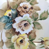 Vintage Ucagco Ceramic Trinket Dish, 1950s Hand Painted Rose Dresser Tray, Floral Vanity Dish with Gold Trim, Mid Century Catchall