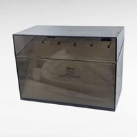 Vintage 1980s Index Card Box, Smoked Plastic Recipe Box, 5x8 Card File Holder with Dividers, Office Storage