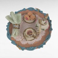 Vintage Resin Picnic Basket Tea Party Ornament Set, Detailed Miniature, Food Drink Theme, Hanging Decor