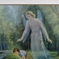 Vintage Guardian Angel Print Wall Hanging Plaque, Children by Stream, Religious, Spiritual Art, Christian Art