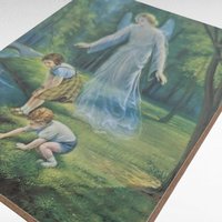 Vintage Guardian Angel Print Wall Hanging Plaque, Children by Stream, Religious, Spiritual Art, Christian Art