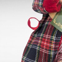 Vintage Standing Santa Claus Figure with Plaid Robe, Christmas Decor Santa Holding Book & Teddy Bear, Holiday Mantel Decoration