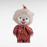Vintage 1988 Poter Musical Clown Doll, Animated Wind Up Toy, Pink Hair and Gold Suit, 80s Collector Doll Nursery Decor