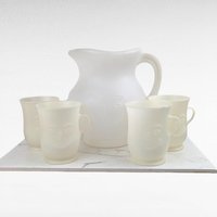 Vintage Kool-Aid Man Pitcher Set, 4 Matching Mugs, Wacky White Plastic Drinkware, 1980s Kitchen Nostalgia