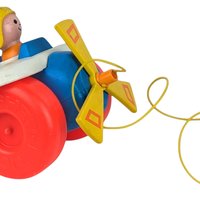 Vintage 1980s Fisher Price Pull Toy Airplane with Pilot - Blue and Yellow Plane - 8" Long - Toddler Gift - Retro Toy