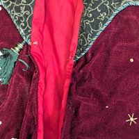 Vintage Handmade Burgundy and Green Velvet Shawl with Eyelet Clasps, One-Size, Warm, Festive
