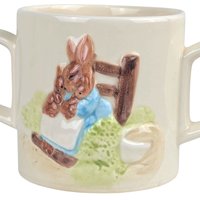 1987 Schmid Beatrix Potter Mrs. Rabbit 2 Handled Ceramic Cup, Vintage Children's Mug, Collectible Beatrix Potter, Gift for Nursery