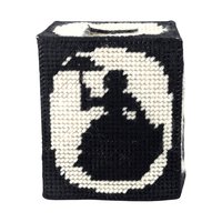 Vintage Handmade Tissue Box Cover, Black & White Needlepoint Lady with Umbrella, Cube Box Cover, Unique Home Decor, Gift for Her