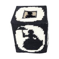 Vintage Handmade Tissue Box Cover, Black & White Needlepoint Lady with Umbrella, Cube Box Cover, Unique Home Decor, Gift for Her
