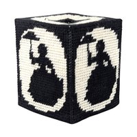 Vintage Handmade Tissue Box Cover, Black & White Needlepoint Lady with Umbrella, Cube Box Cover, Unique Home Decor, Gift for Her