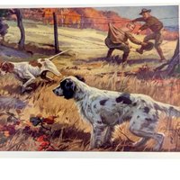 Henry Hintermeister Print, A Matter of Points, Vintage Hunting Dog Art, English Setter Pointer, Lodge Cabin Decor, Man Cave Wall Art