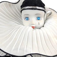 Vintage Sad Clown Head Music Box, Black & White Porcelain, Rotating Base, Unique Gift, Collectible Clown Decor