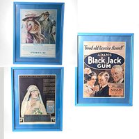 Set of 3 Vintage Framed Ad Prints, Black Jack Gum, Maxwell House Coffee, Postum Beverage, Retro Decor, Advertising Art