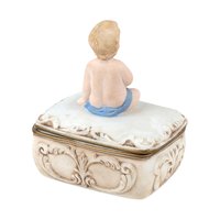Bisque Porcelain Trinket Box, Baby with Blue Blanket Figurine, Keepsake Box, Nursery Decor, Gift for Baby Shower, Christening Gift