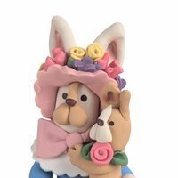 Vintage Handmade Clay Bunny with Dog Figurine, 5.75 Inch, Whimsical Animal Art, Collectible Figurine, Gift for Animal Lover