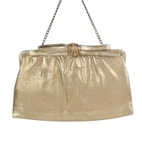 Vintage Gold Handbag, Evening Bag, Clutch Purse, Rhinestone Clasp, Retro Style, Mid-Century Fashion