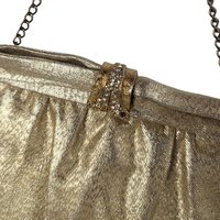 Vintage Gold Handbag, Evening Bag, Clutch Purse, Rhinestone Clasp, Retro Style, Mid-Century Fashion