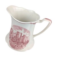 Vintage Johnson Brothers Old Britain Castles Pitcher, Pink Red Transferware Water Jug with Ragland Castle, English Country Farmhouse Decor