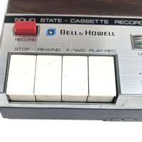 Vintage Bell & Howell Cassette Recorder Player, 1970s Solid State Portable Audio with Woodgrain Finish, Film and Stage Prop