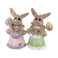 Vintage Pair of Ceramic Mother Rabbit with Babies Easter Figures | Easter Decor | Spring Decor | Bunny Figurines | Collectible Figurines