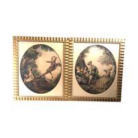 Pair of 1940s Framed Nicolas Lancret Prints, Rococo Art, "The Seesaw" & "Dropping the Hankie," Vintage Wall Decor, French Art Prints