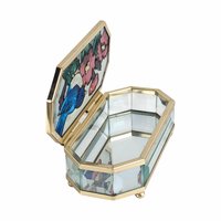 Vintage Joan Baker Designs Jewelry Box, Hand Painted Glass Trinket Box, Bluebird and Flowers, Collectible Box, Gift for Her