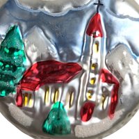 Vintage Blown Glass Ornament with Church Scene