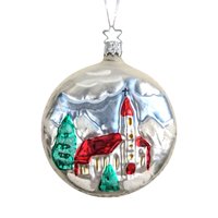 Vintage Blown Glass Ornament with Church Scene