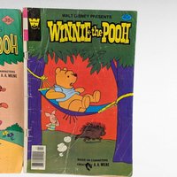 Vintage Winnie the Pooh Comics Lot of 2, 1970s Walt Disney Issue #5 and #12, Gold Key and Whitman Comic Book Set, A. A. Milne Characters