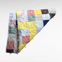 Vintage Handmade Patchwork Baby Blanket, Tied Crib Quilt 50x35, Yellow Floral Calico Toddler Bedding, Farmhouse Nursery Lap Throw