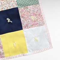 Vintage Handmade Patchwork Baby Blanket, Tied Crib Quilt 50x35, Yellow Floral Calico Toddler Bedding, Farmhouse Nursery Lap Throw